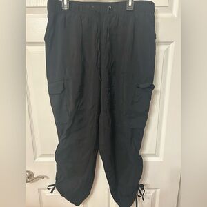 Sofia by Sofia Vergara Women's Black Luxe Cargo Pant, drawstring at ankle, XL